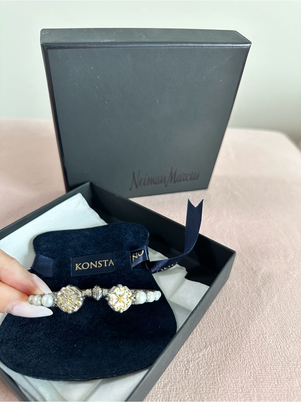 Konstantino Pearl Bracelet with Gold-Tone Filigree Accents